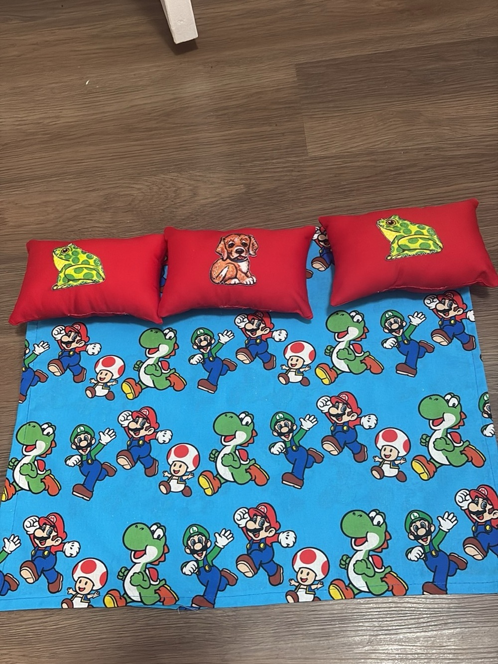 Kids Super Mario Blue Throw Blanket with Red Accent Pillows